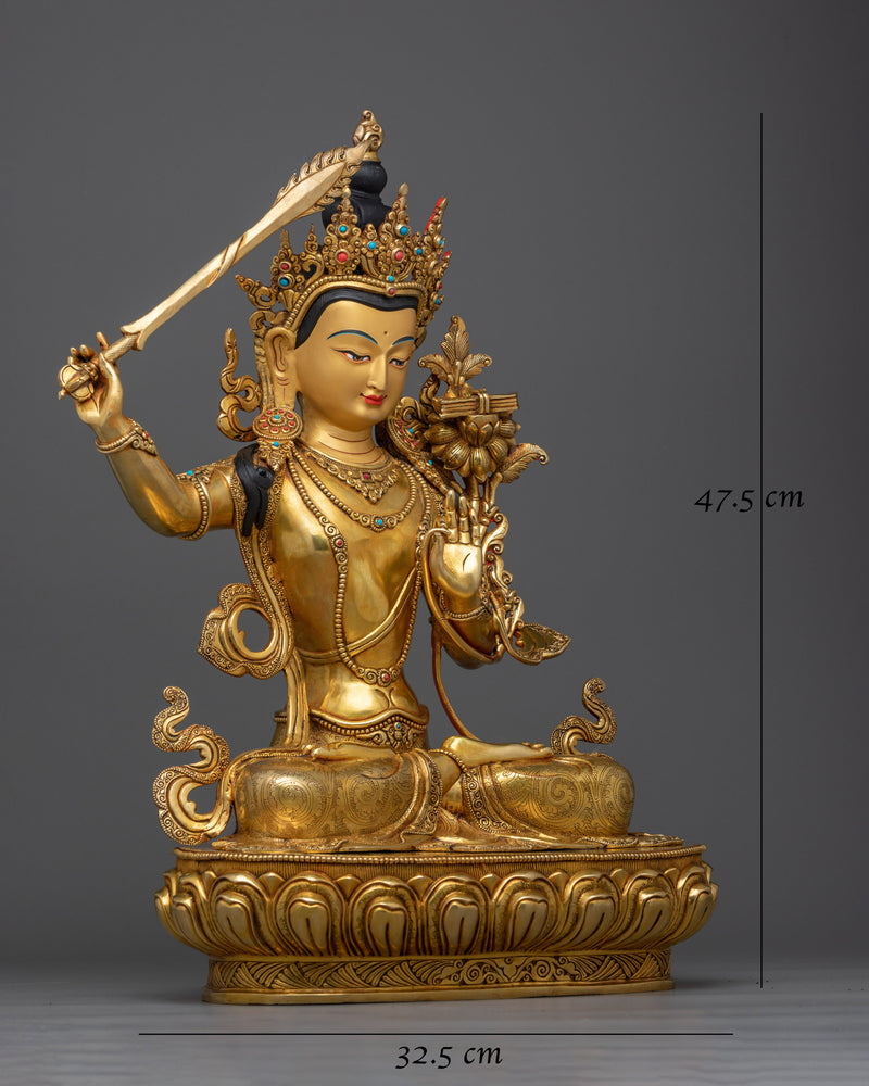 Manjushri Gold-Gilded Wisdom Deity Statue | Handmade Symbol of Wisdom