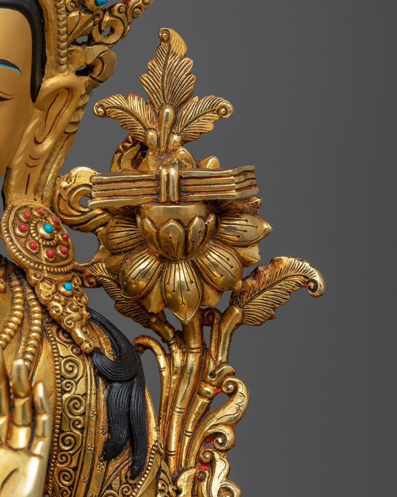 Manjushri Gold-Gilded Wisdom Deity Statue | Handmade Symbol of Wisdom