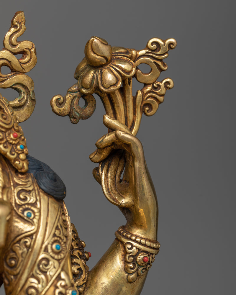 Elegant Chenrezig Gold Gilded Copper Statue | Handcrafted Symbol of Compassion