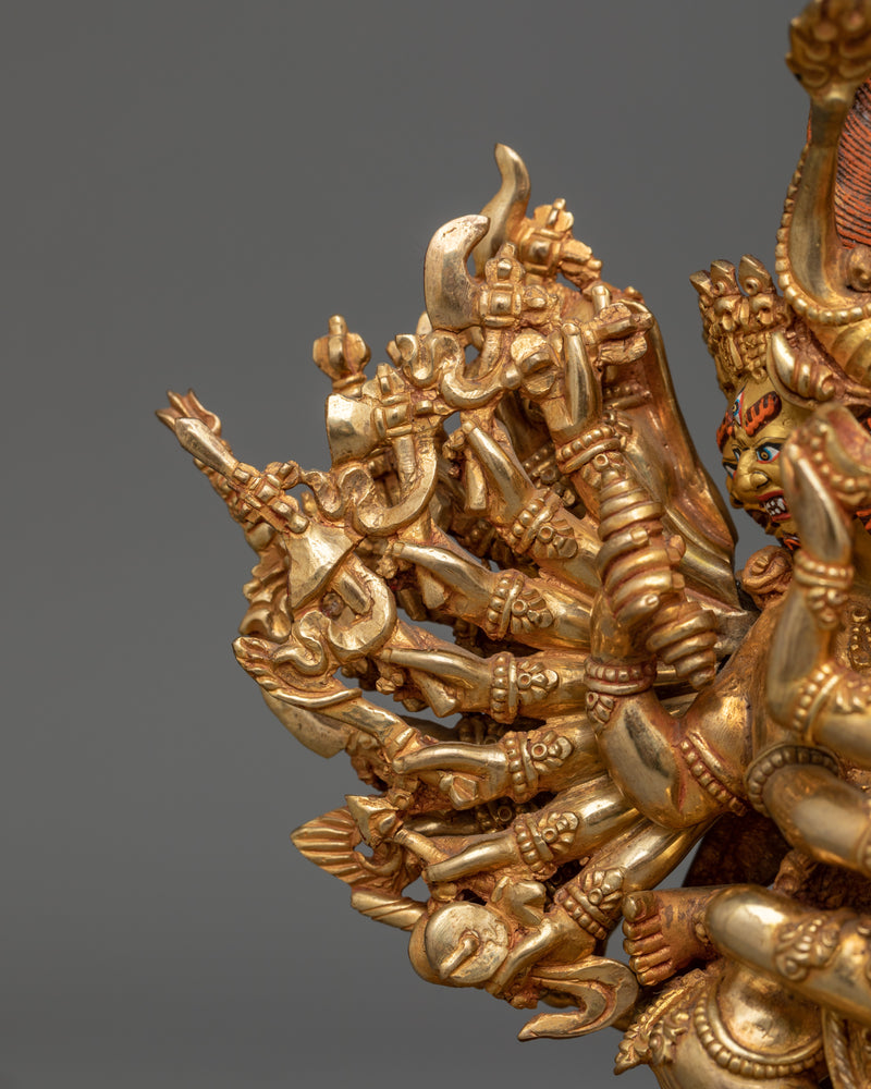 Powerful Yamantaka Gold Gilded Statue | Handcrafted Symbol of Protection