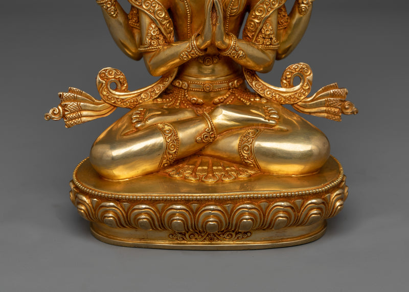 Chenrezig 28cm Gold Gilded Statue | Handcrafted Symbol of Compassion