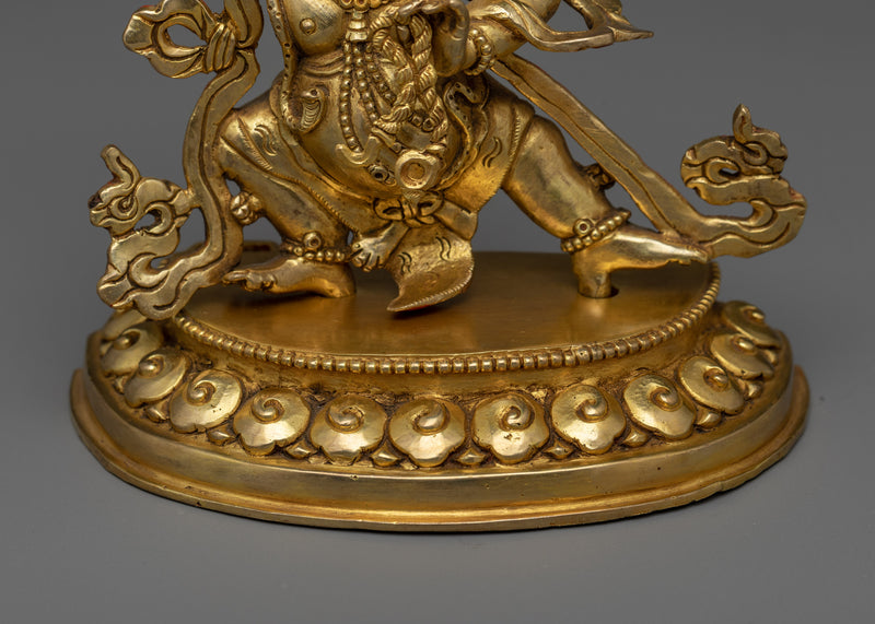 Dynamic Gold Gilded Vajrapani Figure | Handcrafted Symbol of Spiritual Power