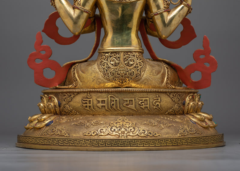 Chenrezig 24K Gold-Gilded Sculpture | A Majestic Symbol of Infinite Compassion