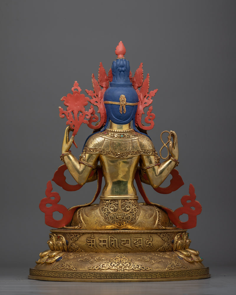 Chenrezig 24K Gold-Gilded Sculpture | A Majestic Symbol of Infinite Compassion