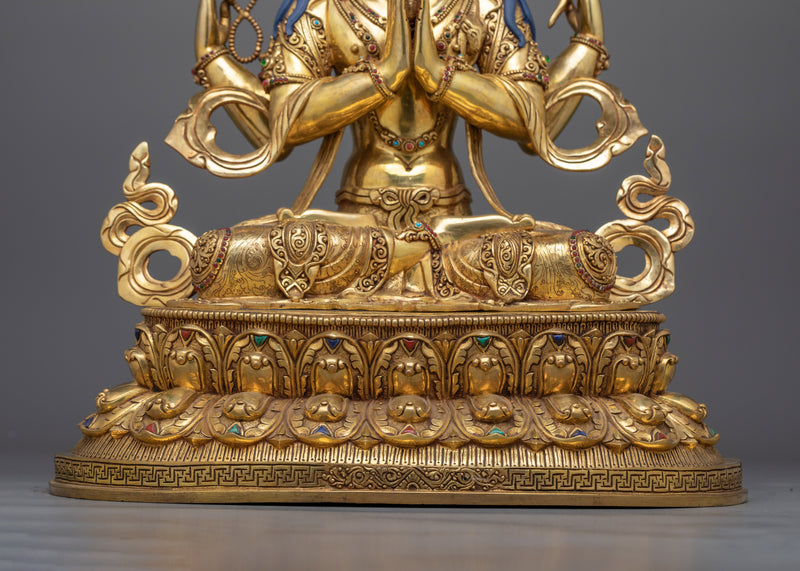 Chenrezig 24K Gold-Gilded Sculpture | A Majestic Symbol of Infinite Compassion