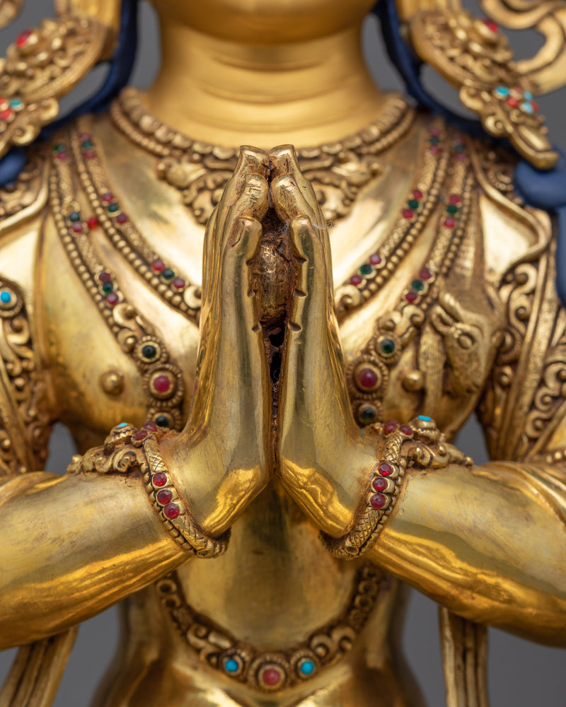 Chenrezig 24K Gold-Gilded Sculpture | A Majestic Symbol of Infinite Compassion