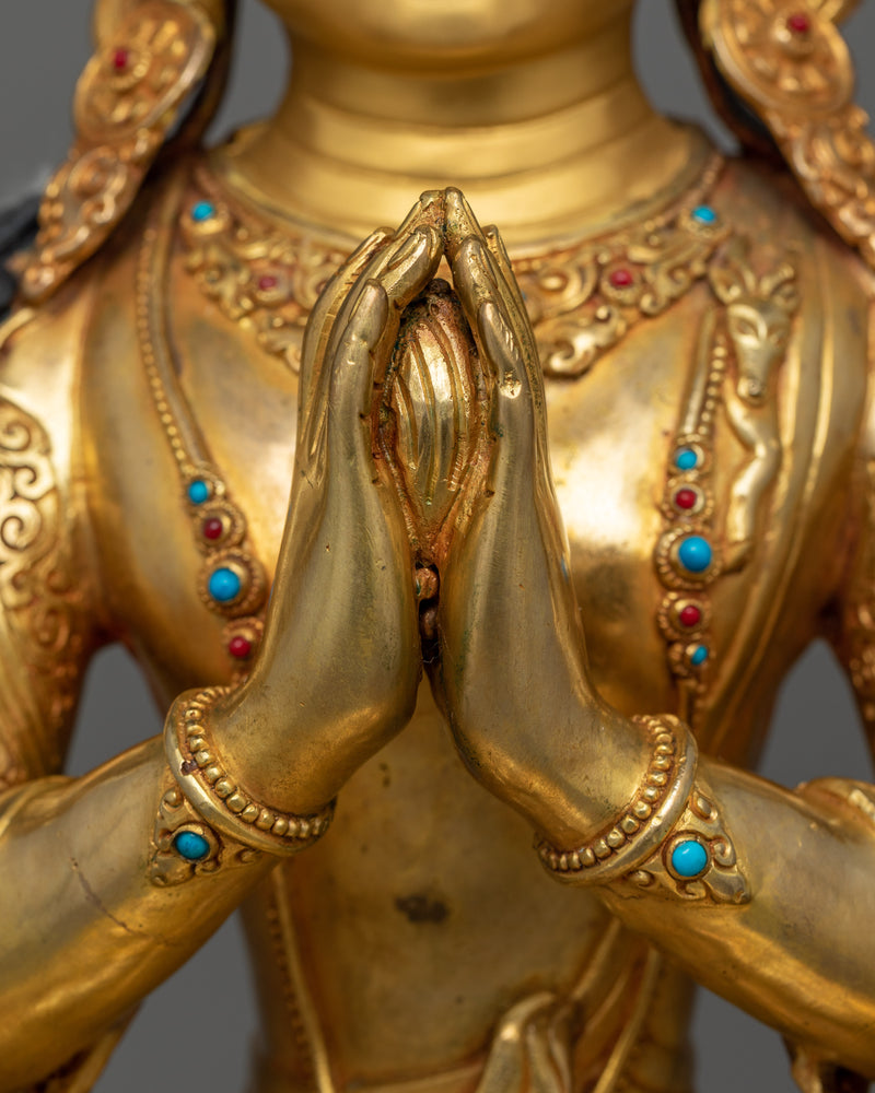 Gold-Gilded Compassionate Chenrezig Statue | A Vision of Divine Mercy