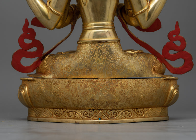 Gold-Gilded Compassionate Chenrezig Statue | A Vision of Divine Mercy