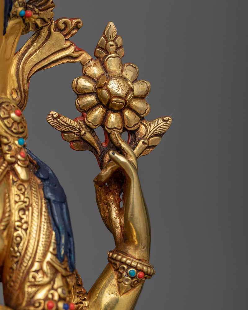 24K Gold Gilded Chenrezig Statue | Embodiment of Compassion and Serenity