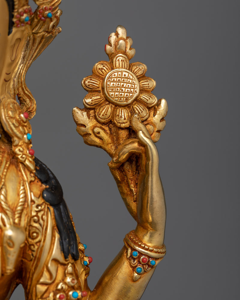 Chenrezig Serene Gold-Gilded Statue | Embodiment of Compassionate Wisdom