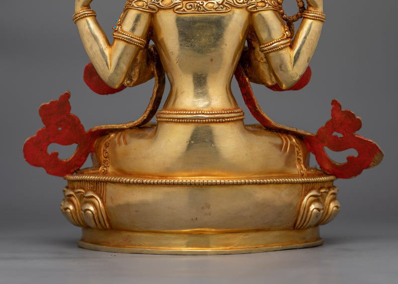 Chenrezig Serene Gold-Gilded Statue | Embodiment of Compassionate Wisdom