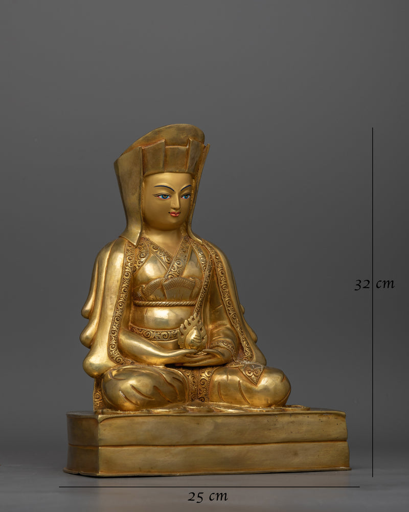 Gampopa, a Kagyu Master Gold Gilded Statue | Beautiful Handcrafted Art