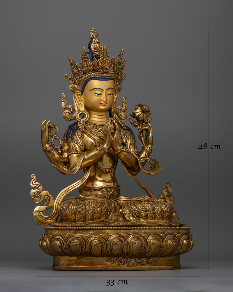 Chenrezig 48cm Gold Gilded Statue | Handcrafted Symbol of Compassion