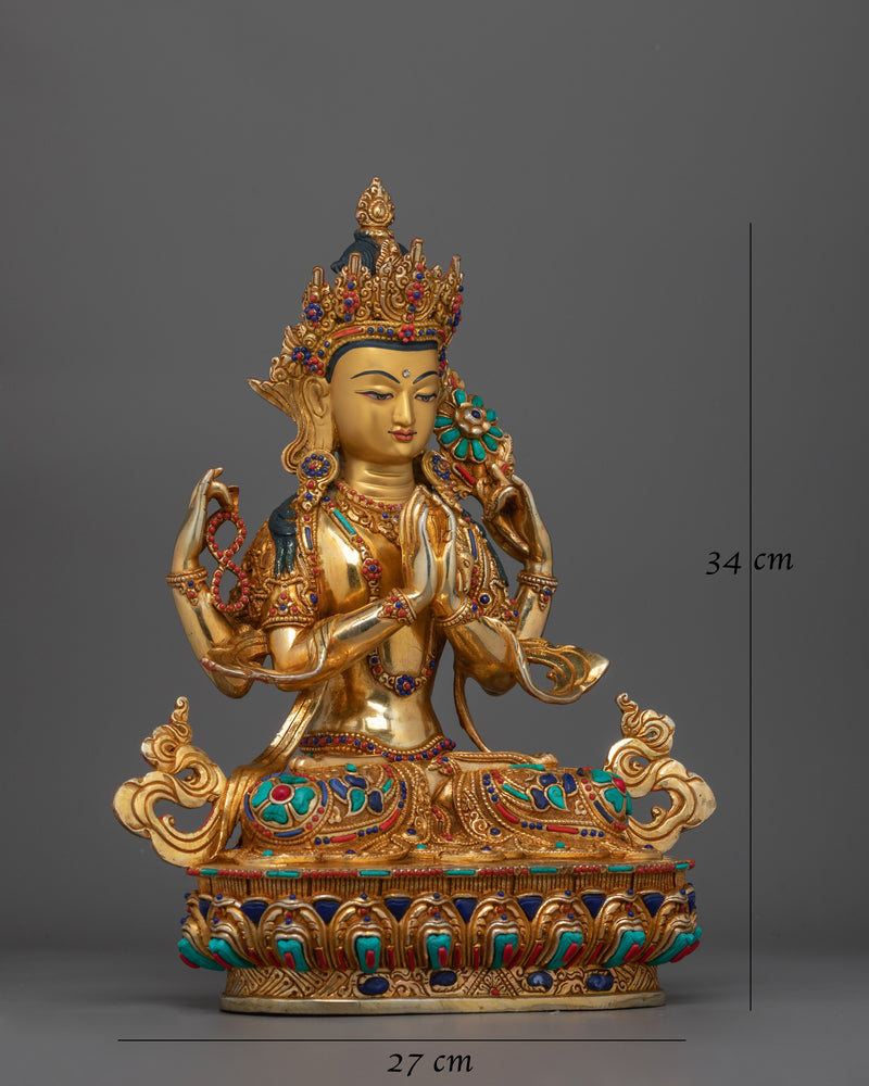 Chenrezig Handcrafted 34cm Statue | Embodiment of Compassion