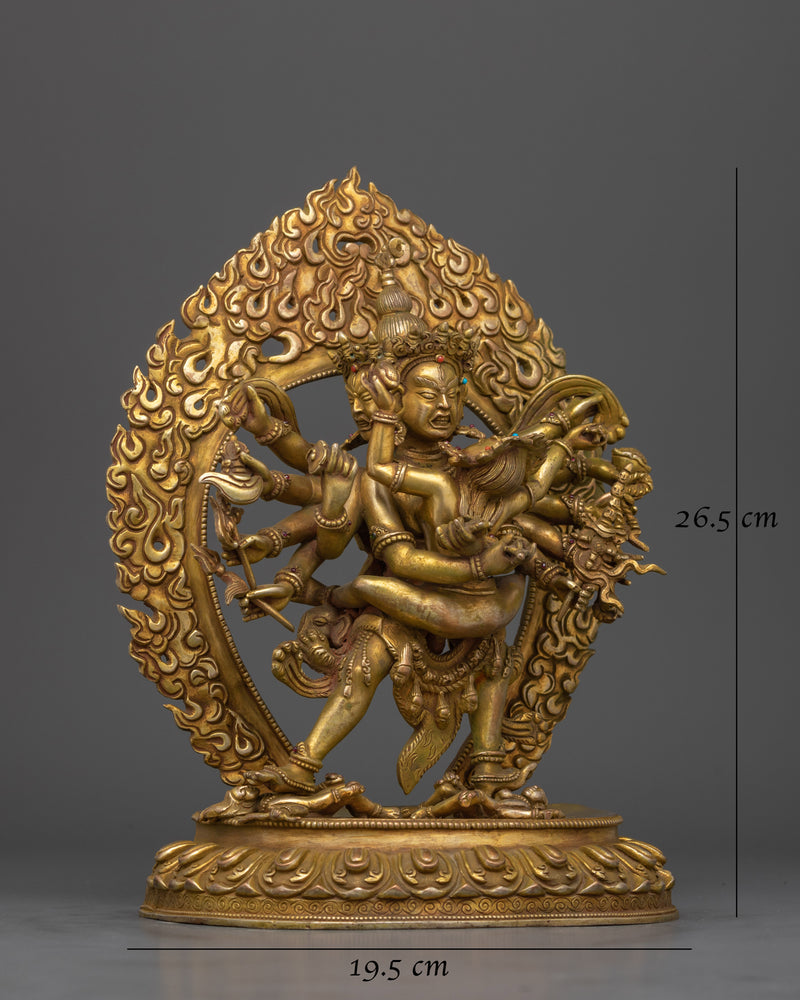 Handmade Kalachakra Gold Gilded Statue | Symbol of Cosmic Unity