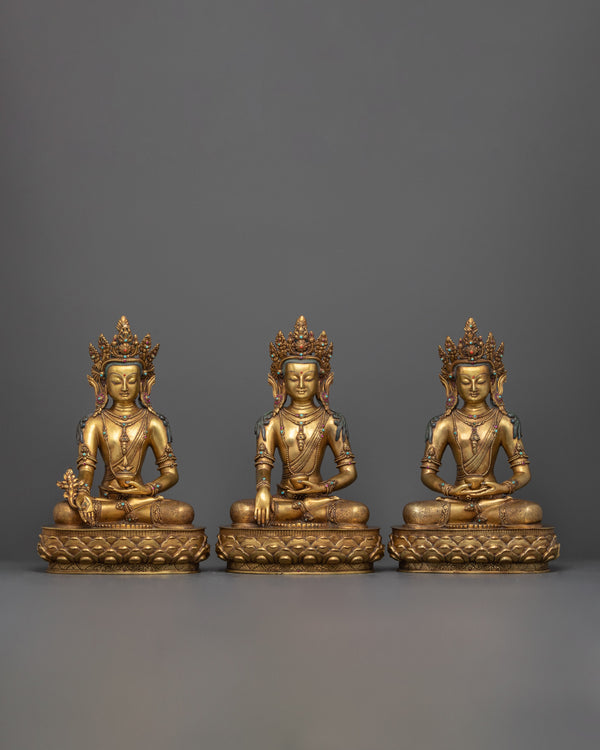 Medicine Buddha, Shakyamuni Buddha, and Amitabha Buddha