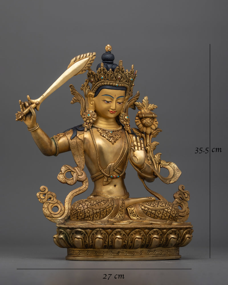 Handcrafted Buddhist Deity Manjushri Statue | Embodiment of Wisdom and Enlightenment