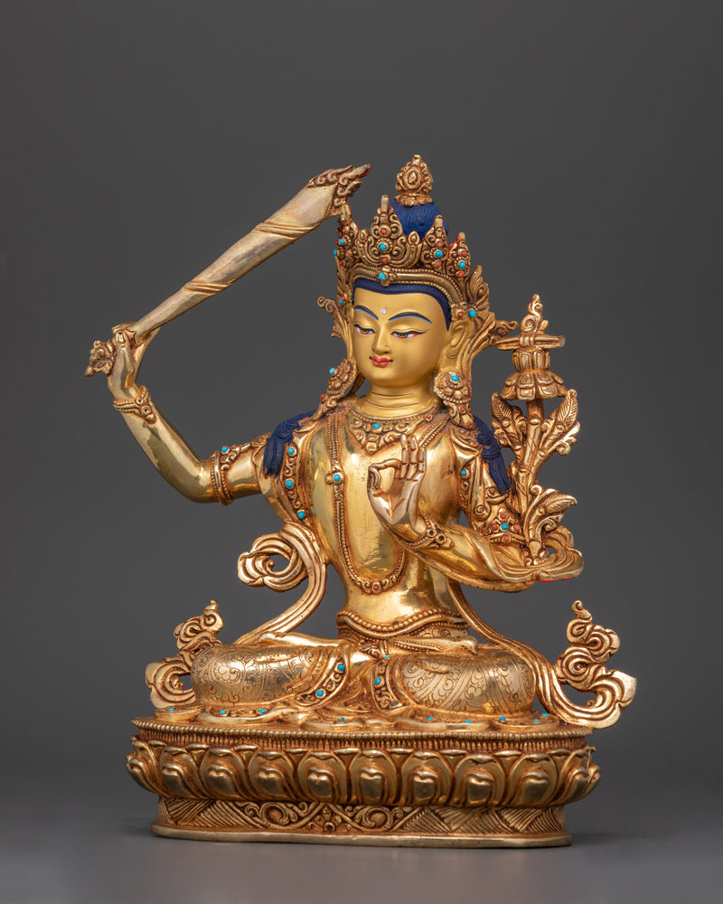 The Bodhisattva of Wisdom | Manjushri Gold Gilded Statue