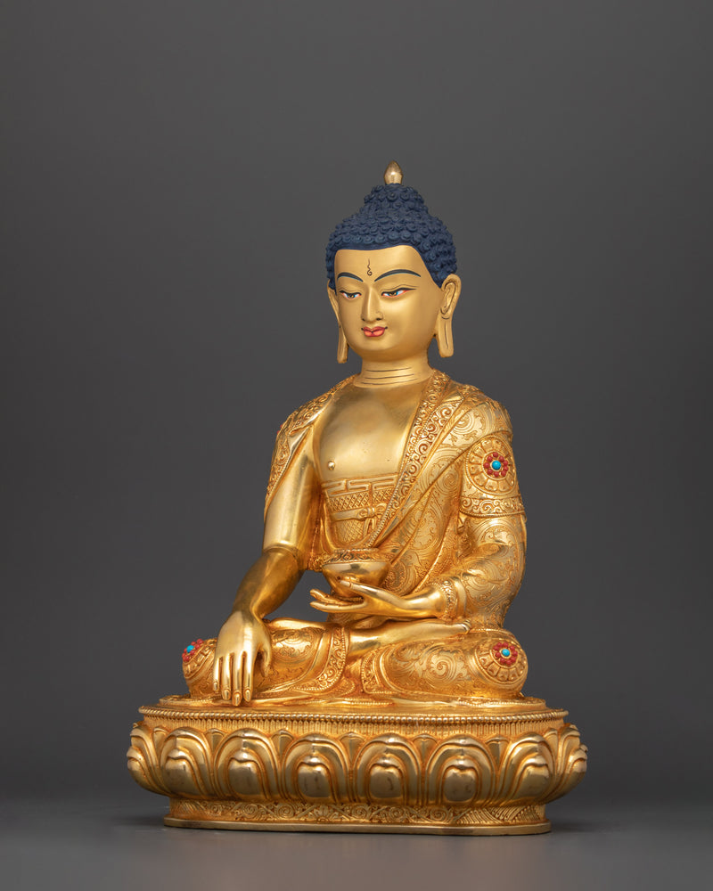 Shakyamuni Buddha Copper Sculpture | Gold-Gilded Art for Your Buddhist Shrine