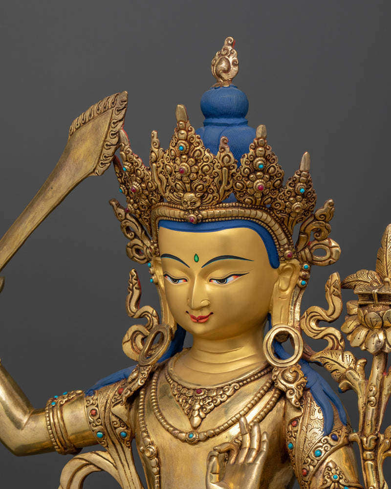 Majestic Manjushri Copper Statue | The Embodiment of Wisdom for Your Sacred Space