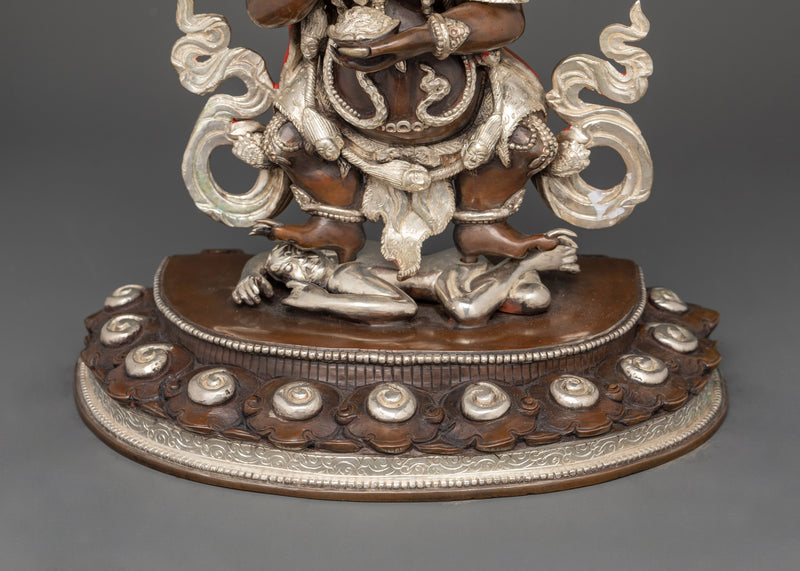 Shakya Mahakala Silver Plated Oxidized Copper Statue | Guardian of the Dharma