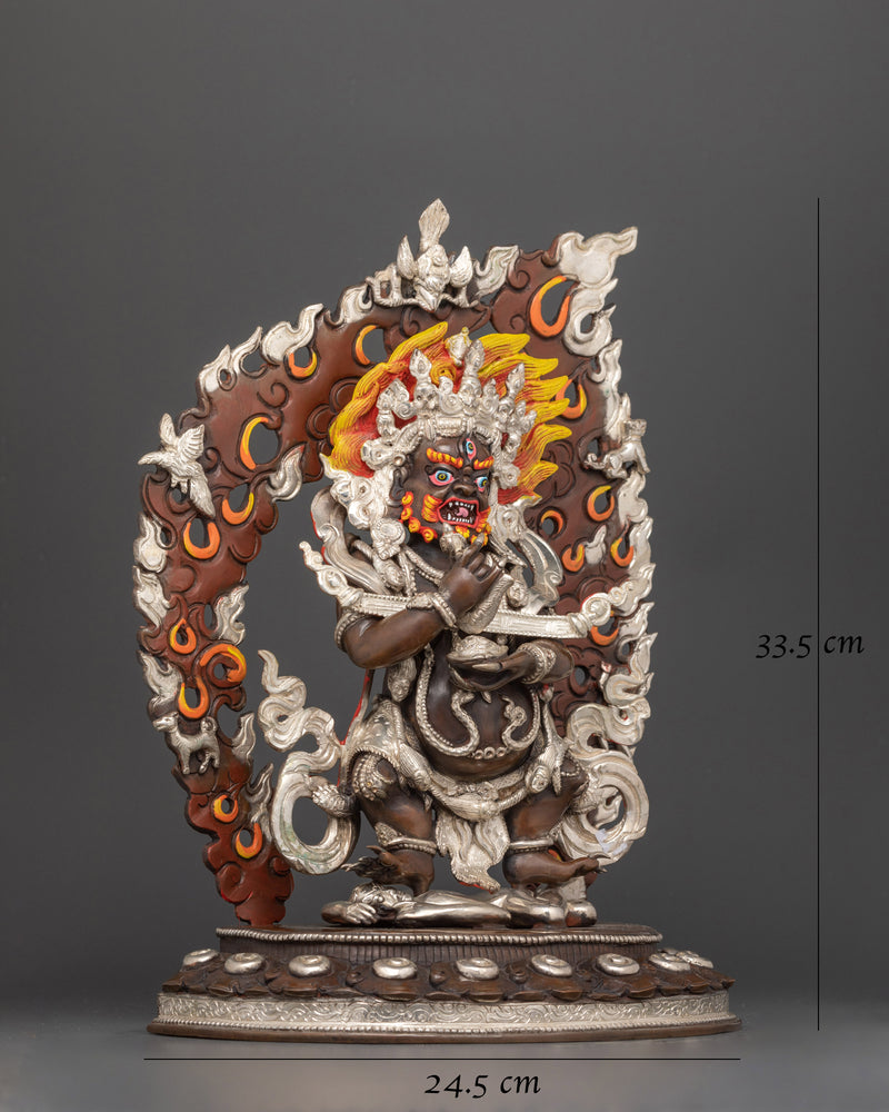 Shakya Mahakala Silver Plated Oxidized Copper Statue | Guardian of the Dharma