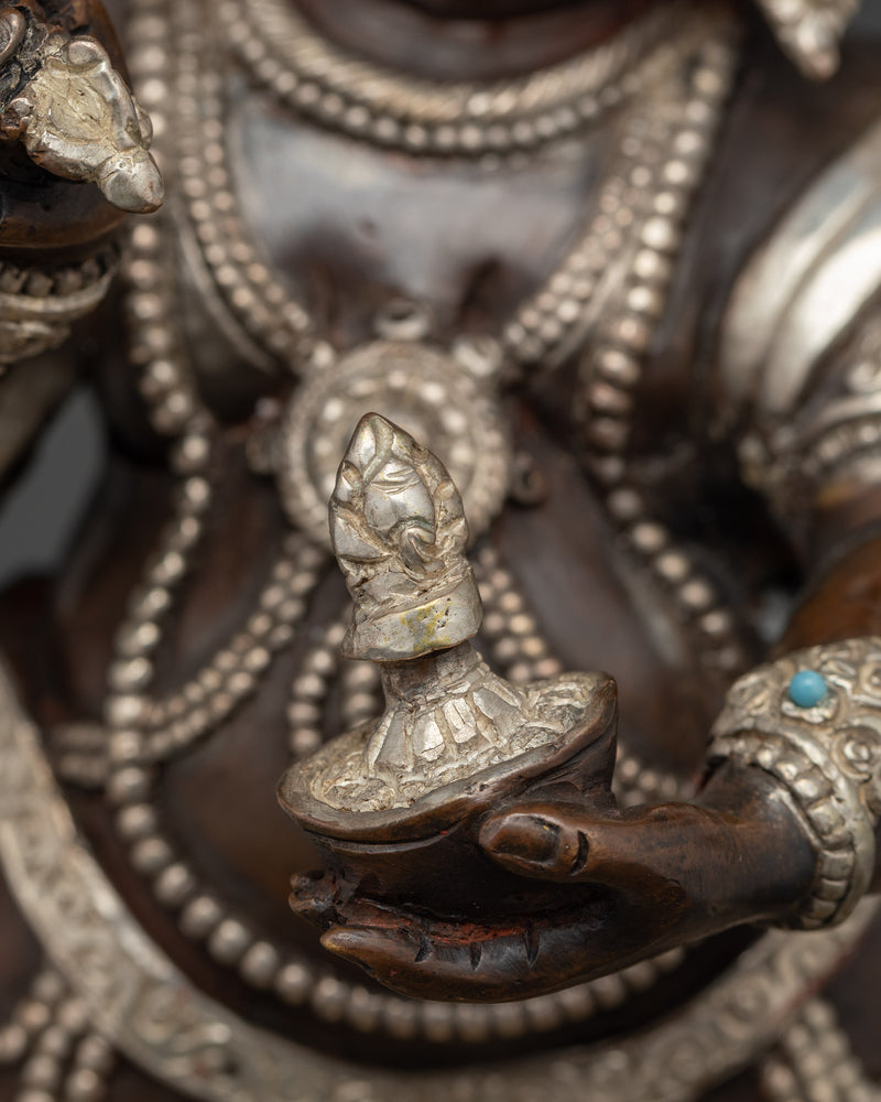 White Mahakala Silver Plated Oxidized Copper Statue | Protector of Purity