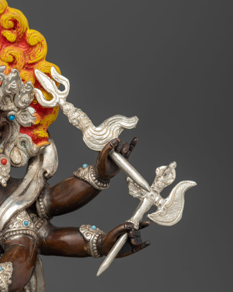 White Mahakala Silver Plated Oxidized Copper Statue | Protector of Purity