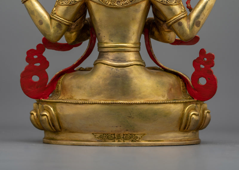 Sacred Chenrezig Buddha Statue | 24K Gold Gilded with Gemstone