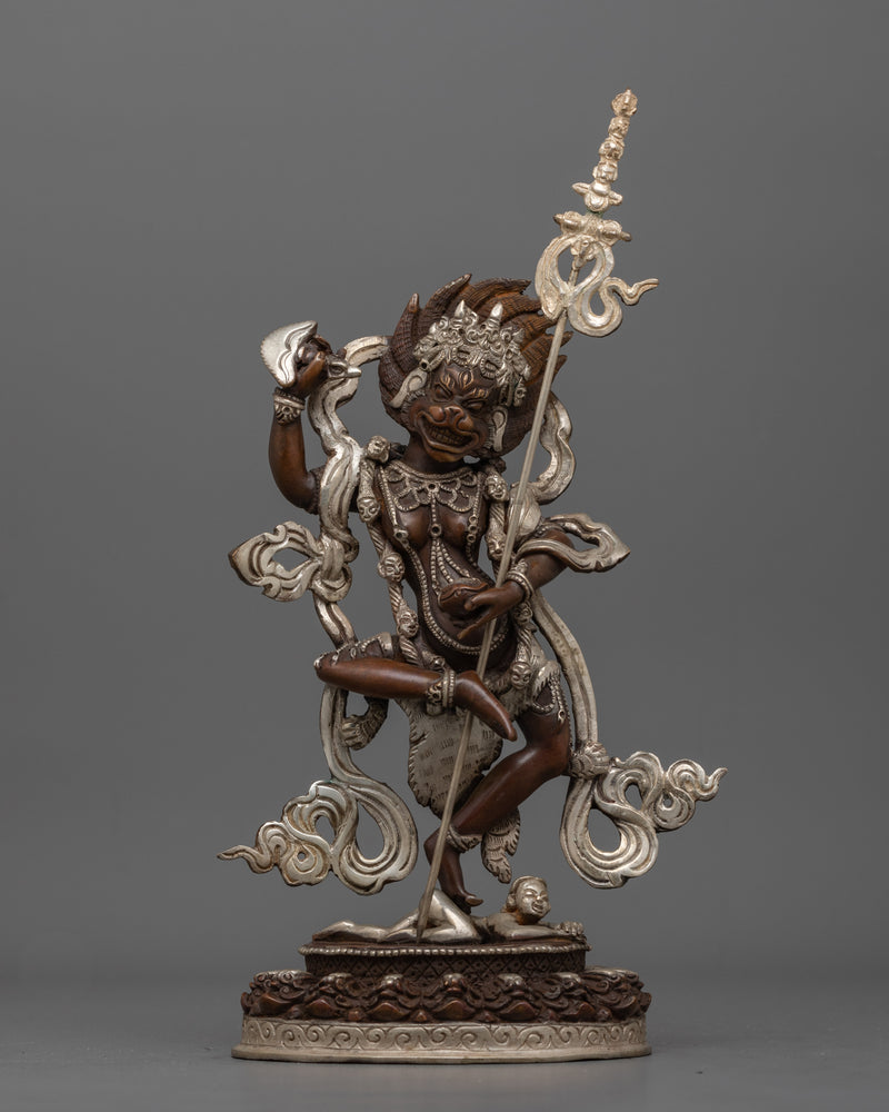 Simhamukha Buddha Statue | Silver-Plated Oxidized Copper Statue