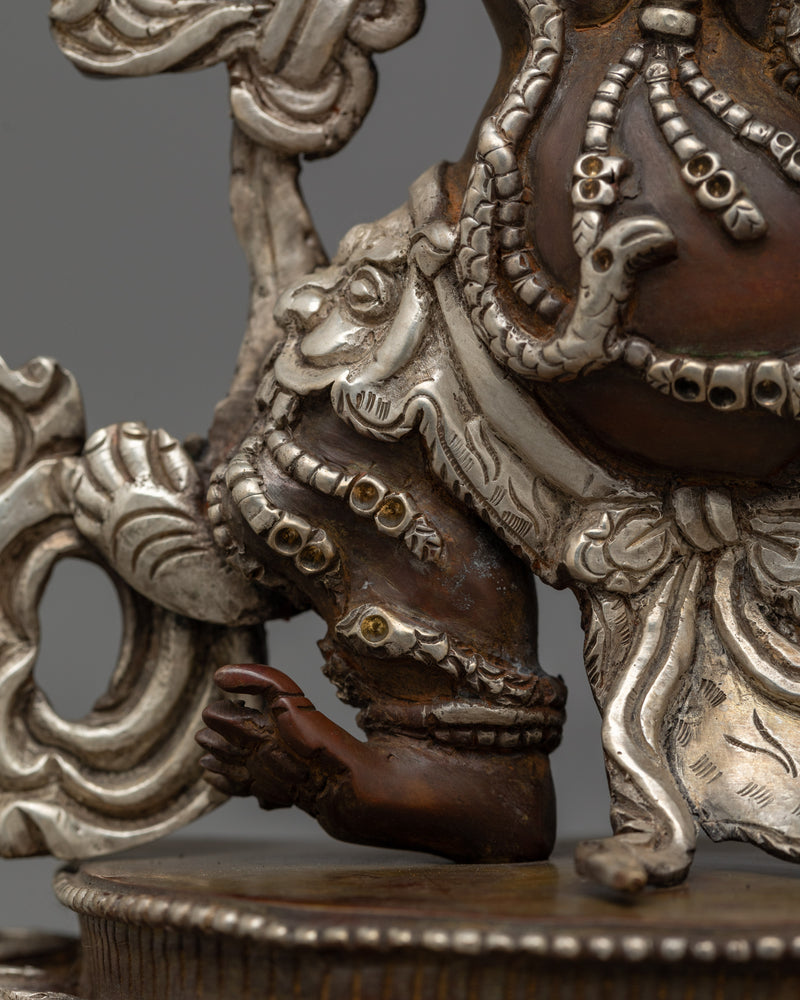 Sacred Vajrapani Buddha Statue | Silver-Plated Oxidized Copper