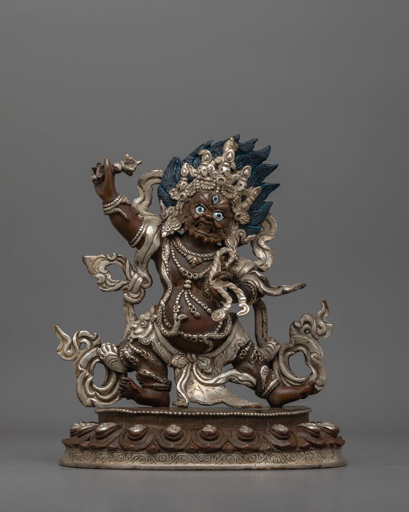 Sacred Vajrapani Buddha Statue | Silver-Plated Oxidized Copper