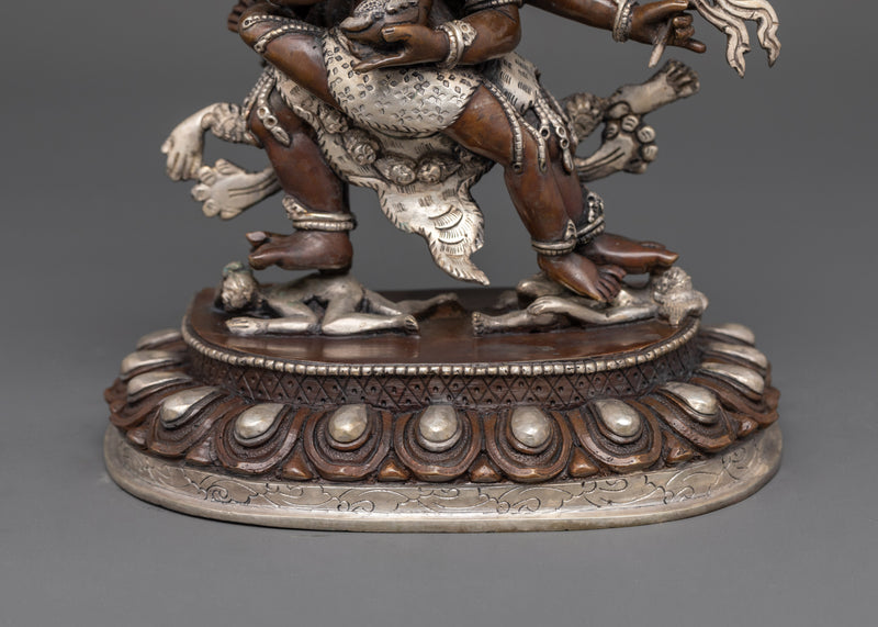 Sacred Hayagriva with Consort | Oxidized Copper and Silver-Plated Statue