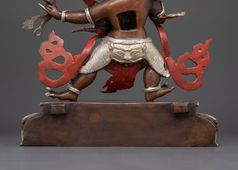 Sacred Four-Armed Mahakala Statue | Oxidized Copper Body with Acrylic Paintings