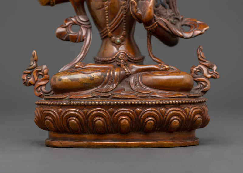 Hand-carved Manjushri Deity Statue | Oxidized Copper Wisdom Sculpture