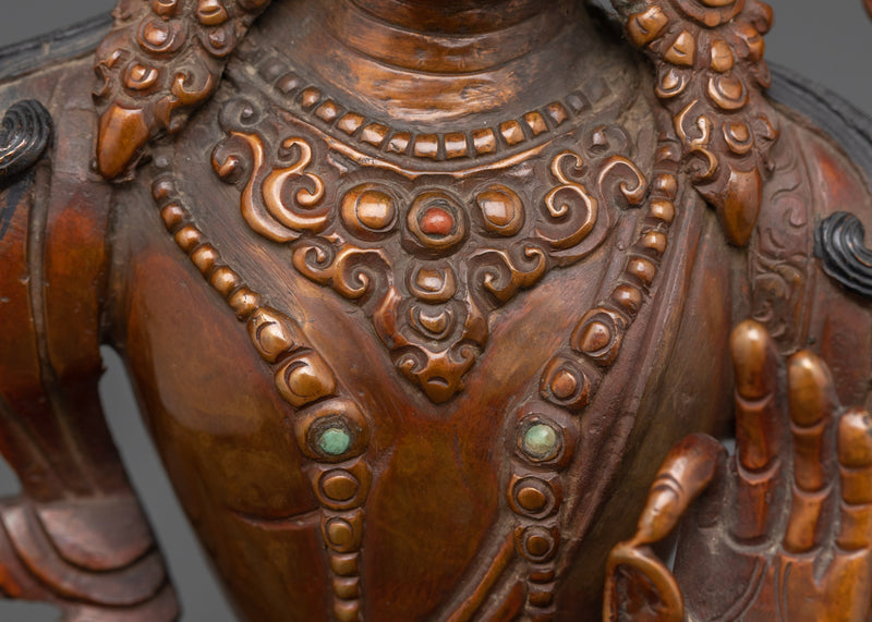 Hand-carved Manjushri Deity Statue | Oxidized Copper Wisdom Sculpture