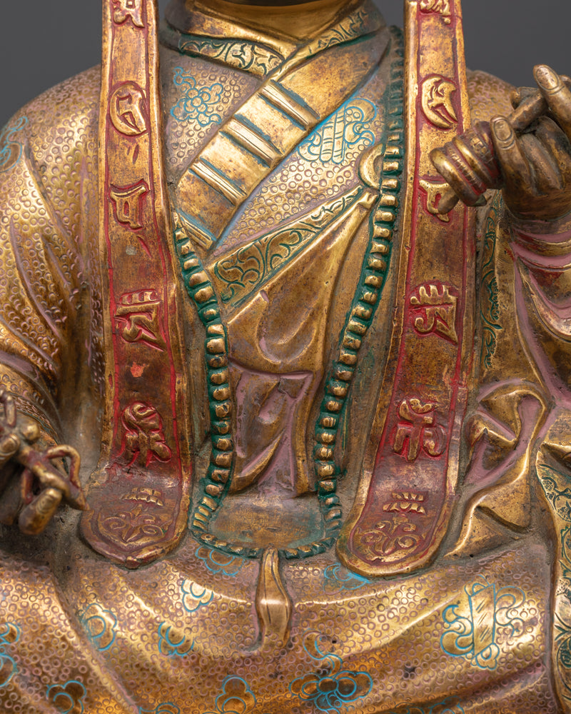 Himalayan Sacred Buddhist Master Sculpture | Antique Finished 24K Gold Gilded Statue