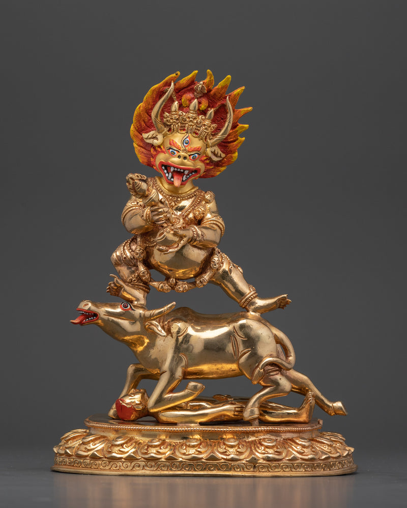 Asian-Made Yamantaka Destroyer of Death Statue | 24K Gold Gilded Copper Sculpture