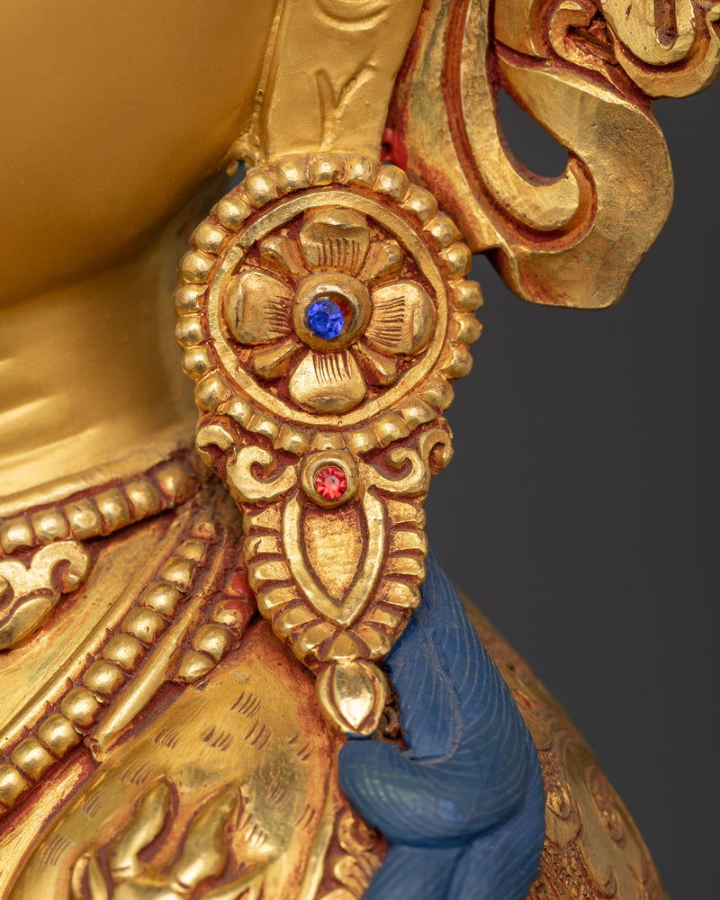 Avalokiteshvara Chenrezig Figurine | Gold-Gilded Compassion Deity | Tibetan Buddhist Art