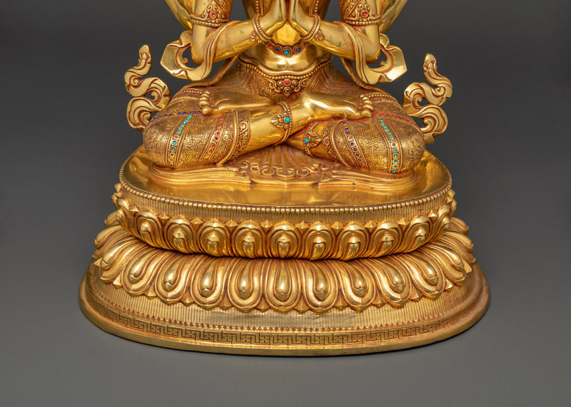 Avalokiteshvara Chenrezig Figurine | Gold-Gilded Compassion Deity | Tibetan Buddhist Art