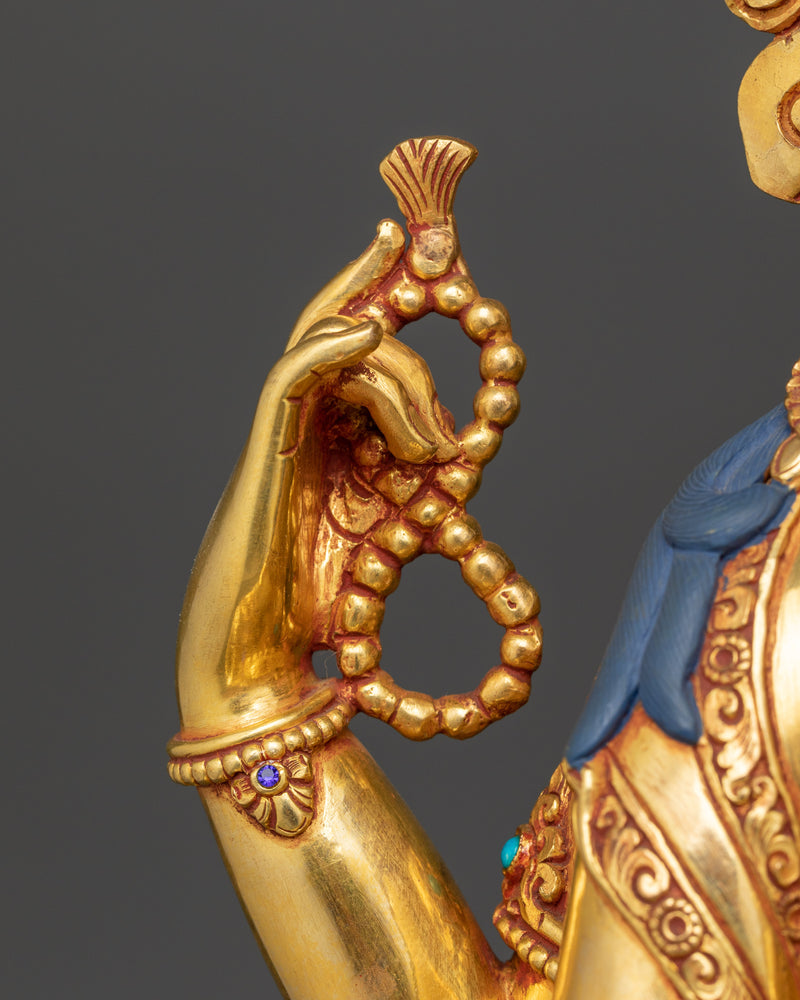 Avalokiteshvara Chenrezig Figurine | Gold-Gilded Compassion Deity | Tibetan Buddhist Art