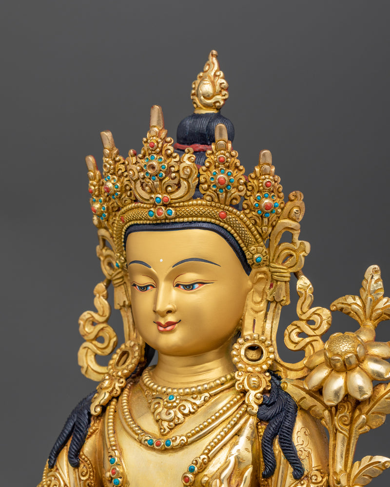 24K Gold Gilded Deity Avalokiteshvara Tibetan Chenrezig  | Handcrafted Statue