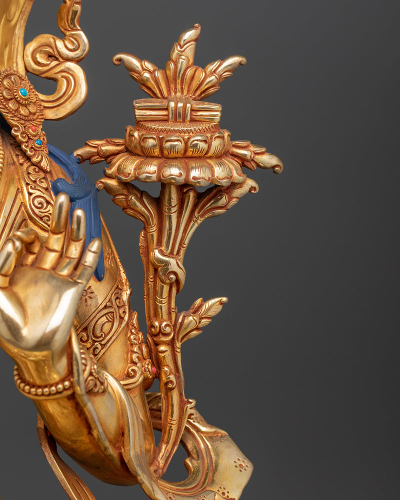 24K Gold Gilded Peaceful Manjushri Figure | Enlightened Wisdom Deity