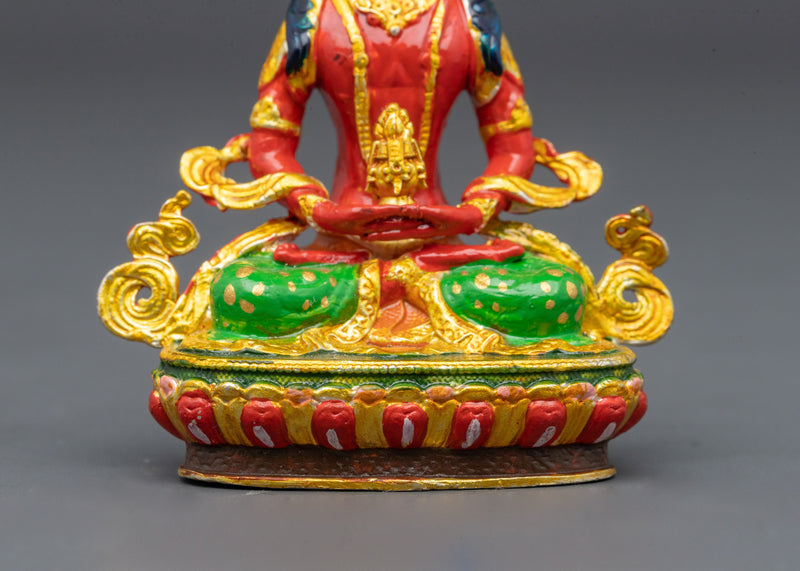 Gold Electroplated Amitayus with Five Jewel Crown | 2.6 Inch Miniature Buddha