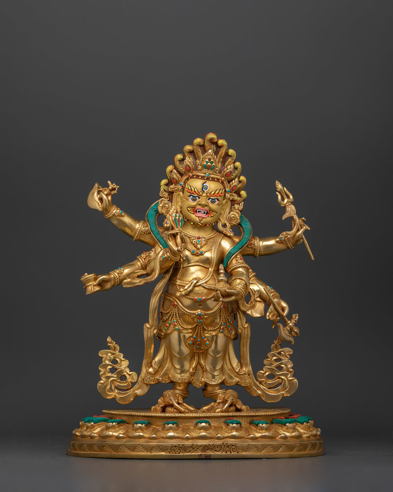 Fierce Protector White Mahakala Statue | 24K Gold Gilded Sculpture