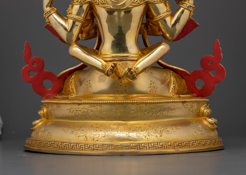 Handcrafted Red Chenrezig with Consort Statue | A Divine Symbol of Compassion and Unity