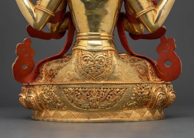 24K Gold Gilded Chenrezig Figurine | Divine Compassion