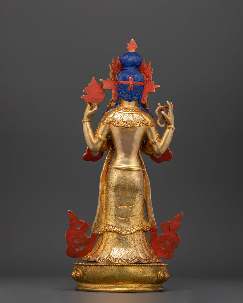 4 Arm Standing Chenrezig Statue | 24K Gold Gilded Bodhisattva of Compassion