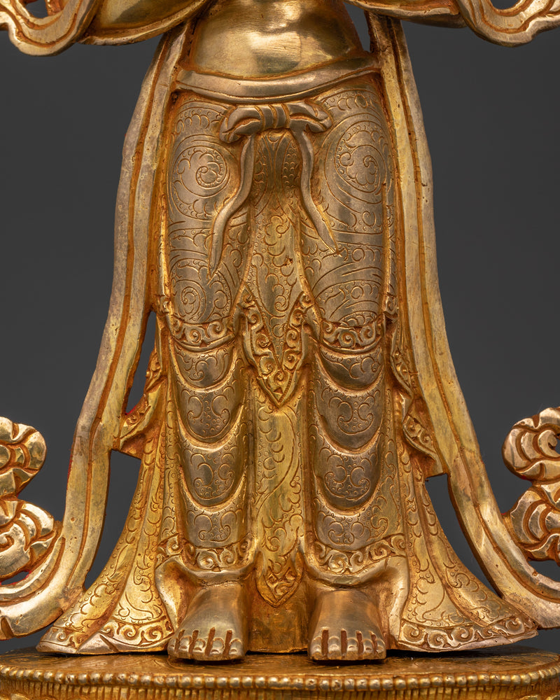 Hand-Carved 4 Standing Bodhisattva Set | 24K Gold Gilded Tibetan Sculpture