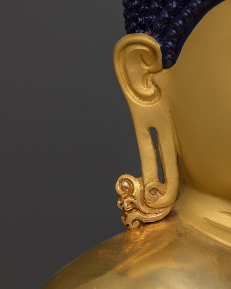 Tibetan Shakyamuni Buddha | 24K Gold Gilded Copper Statue with Wooden Base